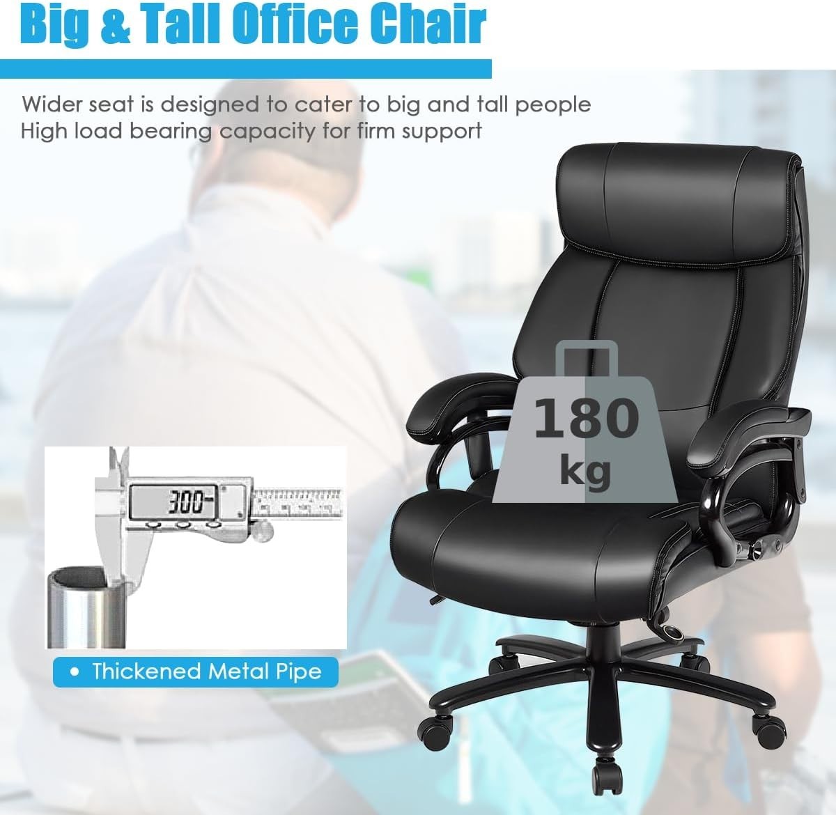 Big & Tall Massage Office Chair 400lbs PU Leather Swivel Recline Adjustable