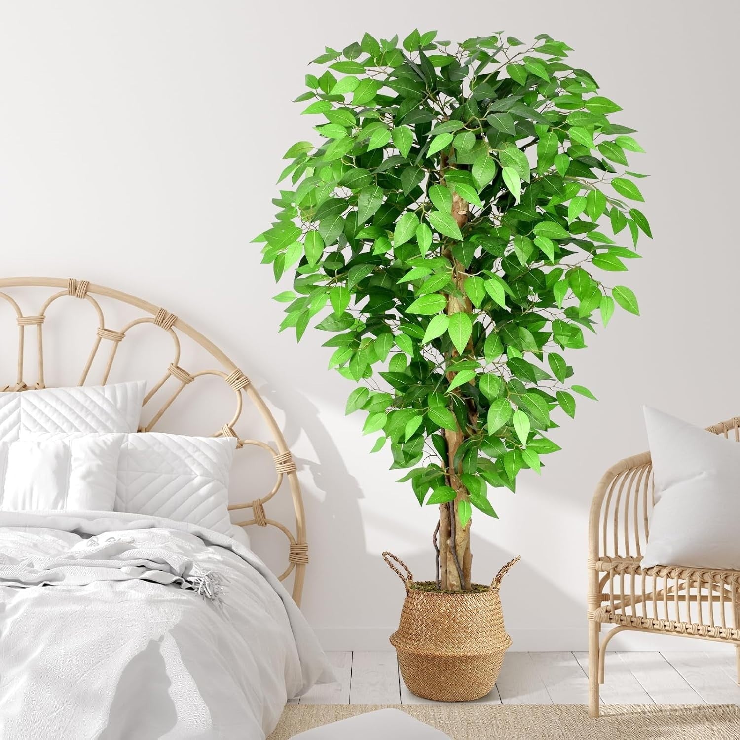 5ft Artificial Ficus Trees Set of 2 Tall Lush Green Curved Trunk Indoor Decor