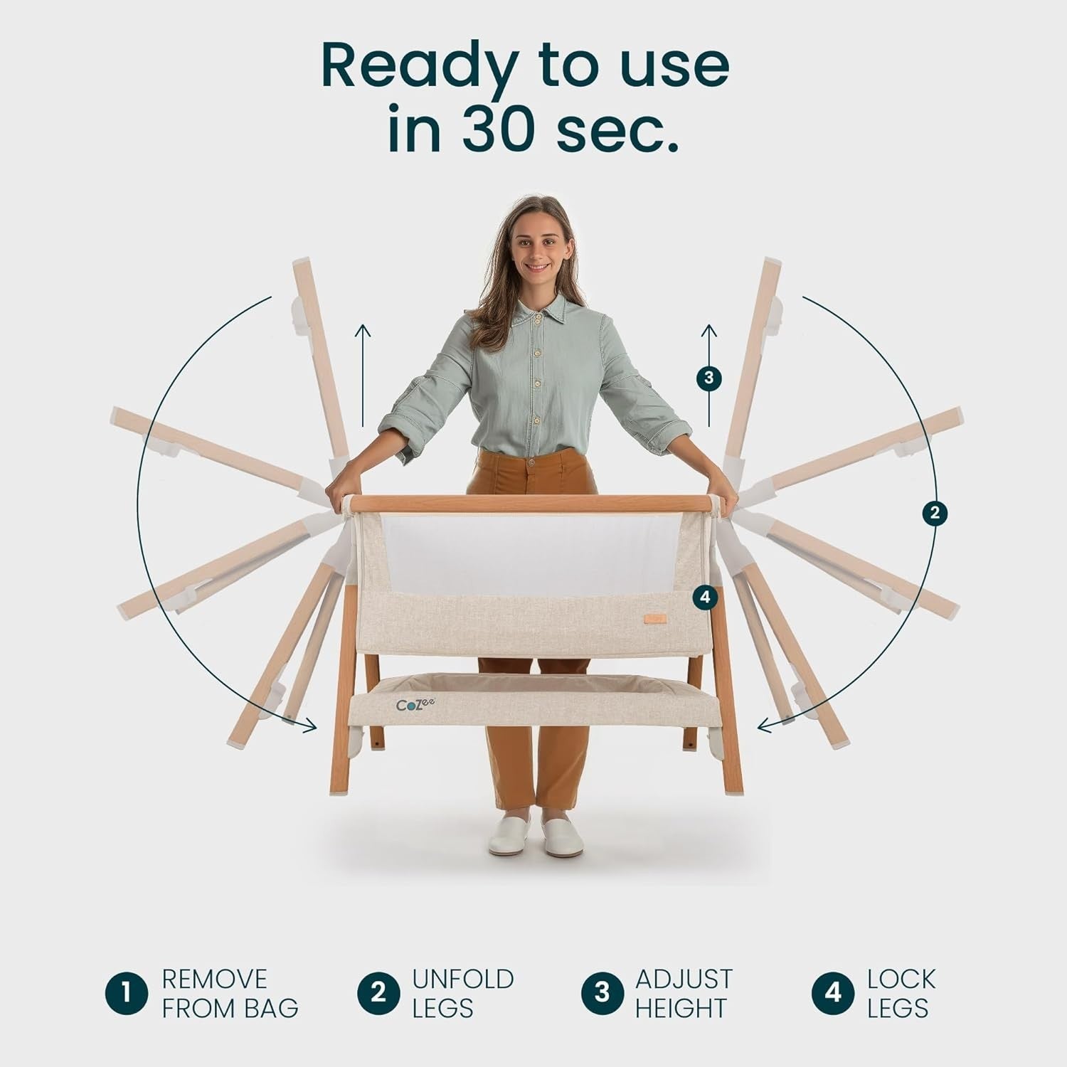 Foldable Baby Bedside Crib Co-Sleeper Cot with Mattress Travel Bag Walnut