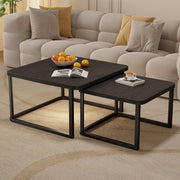 Square Nesting Coffee Tables Set of 2, Wood Grain Tops & Metal Frame, Space