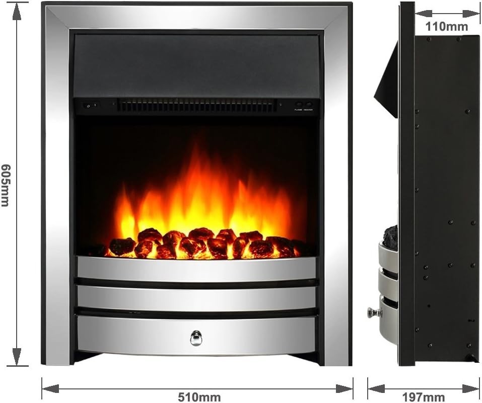 42” Electric Fireplace Suite Remote Heater Brass Trim Log Flame MDF