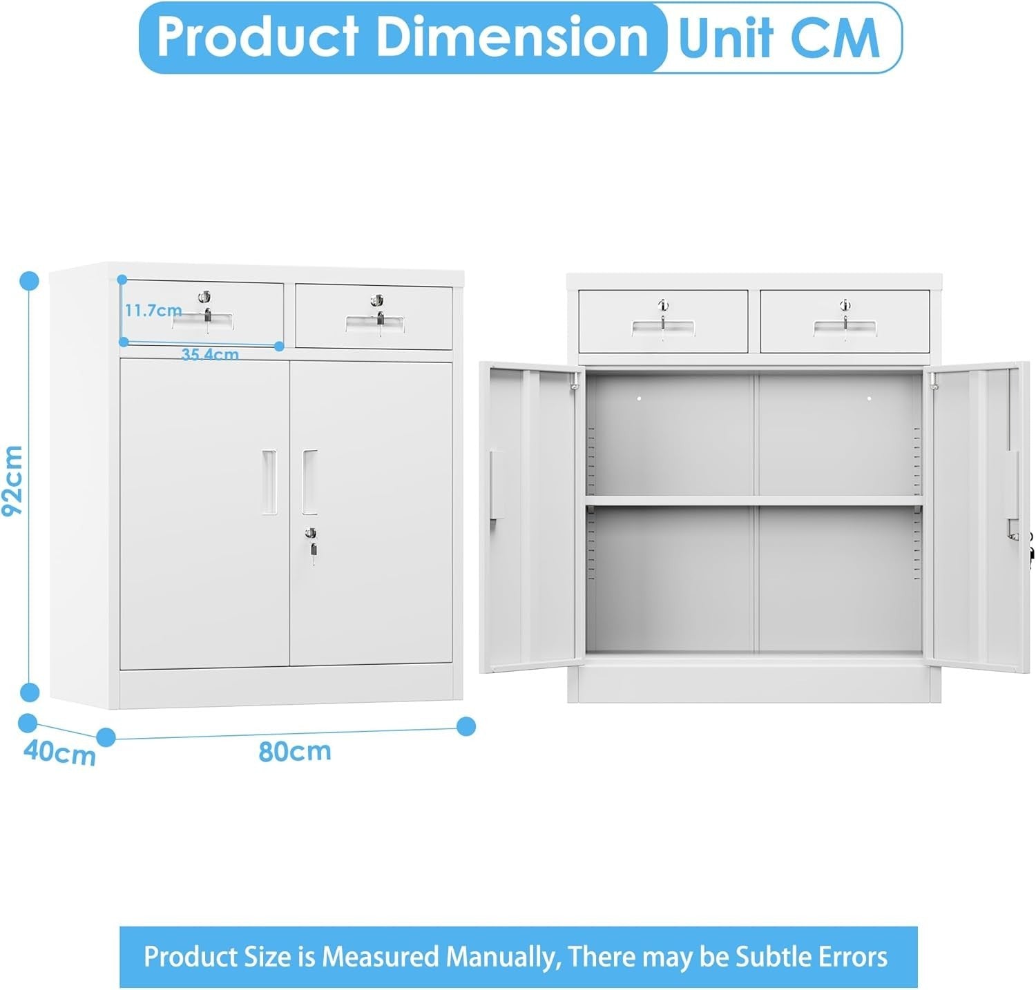 Lockable Metal Storage Cabinet 2 Doors 2 Drawers Adjustable Shelves 92x80x40cm