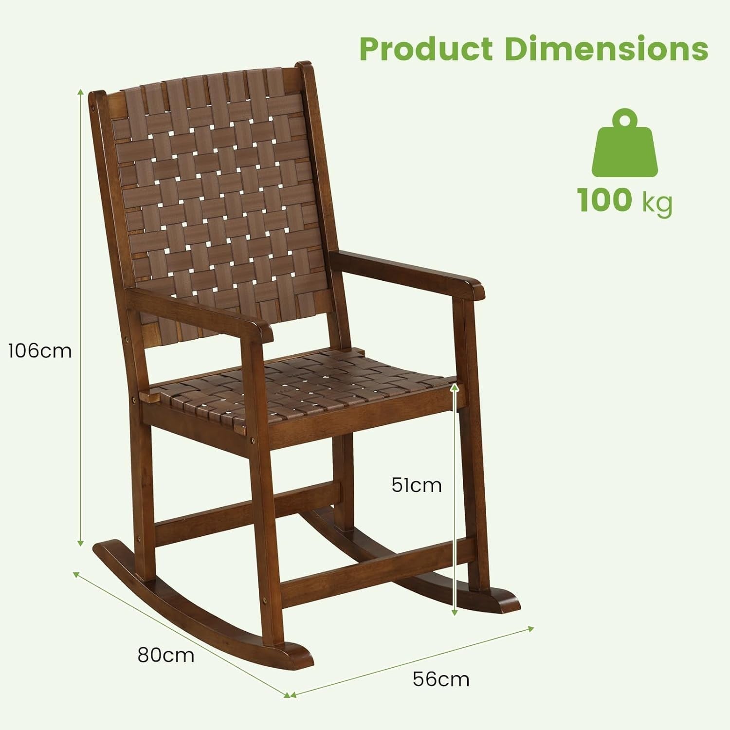 Outdoor Rocking Chair with PU Leather Seat & Woven Back – Patio & Balcony