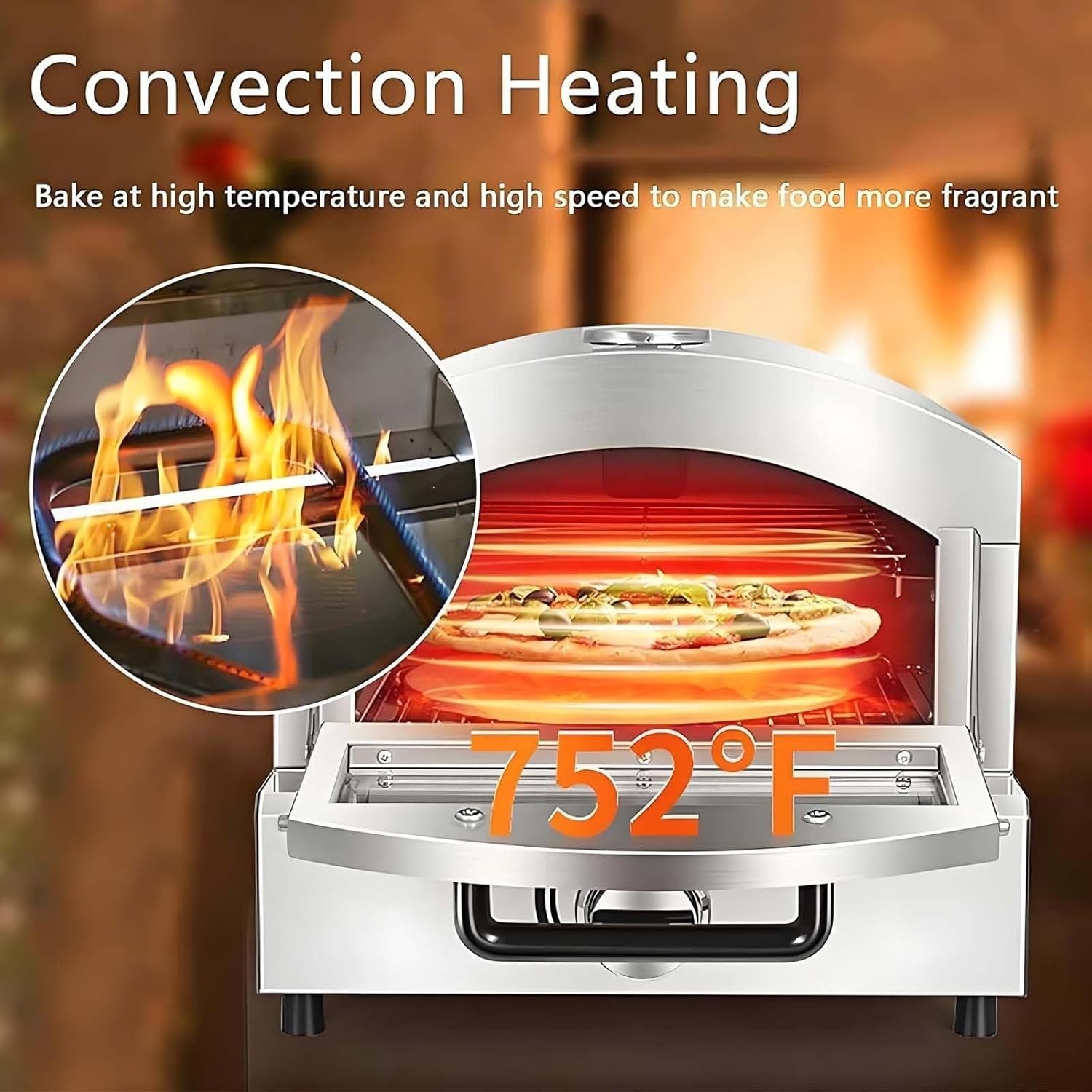Stainless Steel Gas Pizza Oven | Outdoor BBQ Grill with Thermometer & Tray