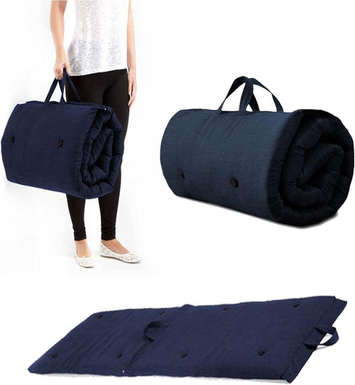 Single Roll-Up Futon Mattress | Folding Bed | Soft Touch | Navy Blue