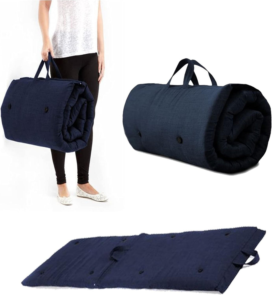 Single Roll-Up Futon Mattress | Folding Bed | Soft Touch | Navy Blue