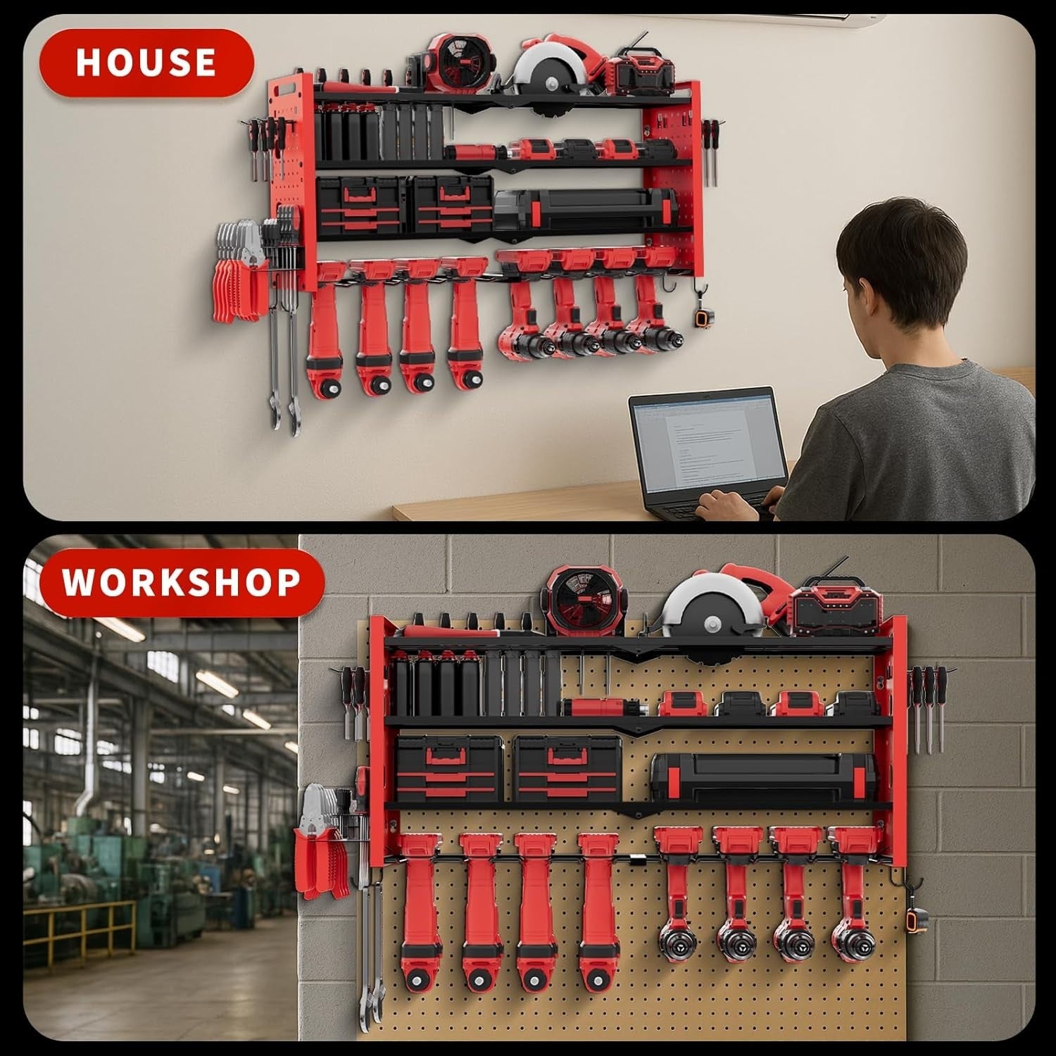 4-Layer Power Tool Rack 8 Drill Holders Heavy Duty Garage Storage Iron
