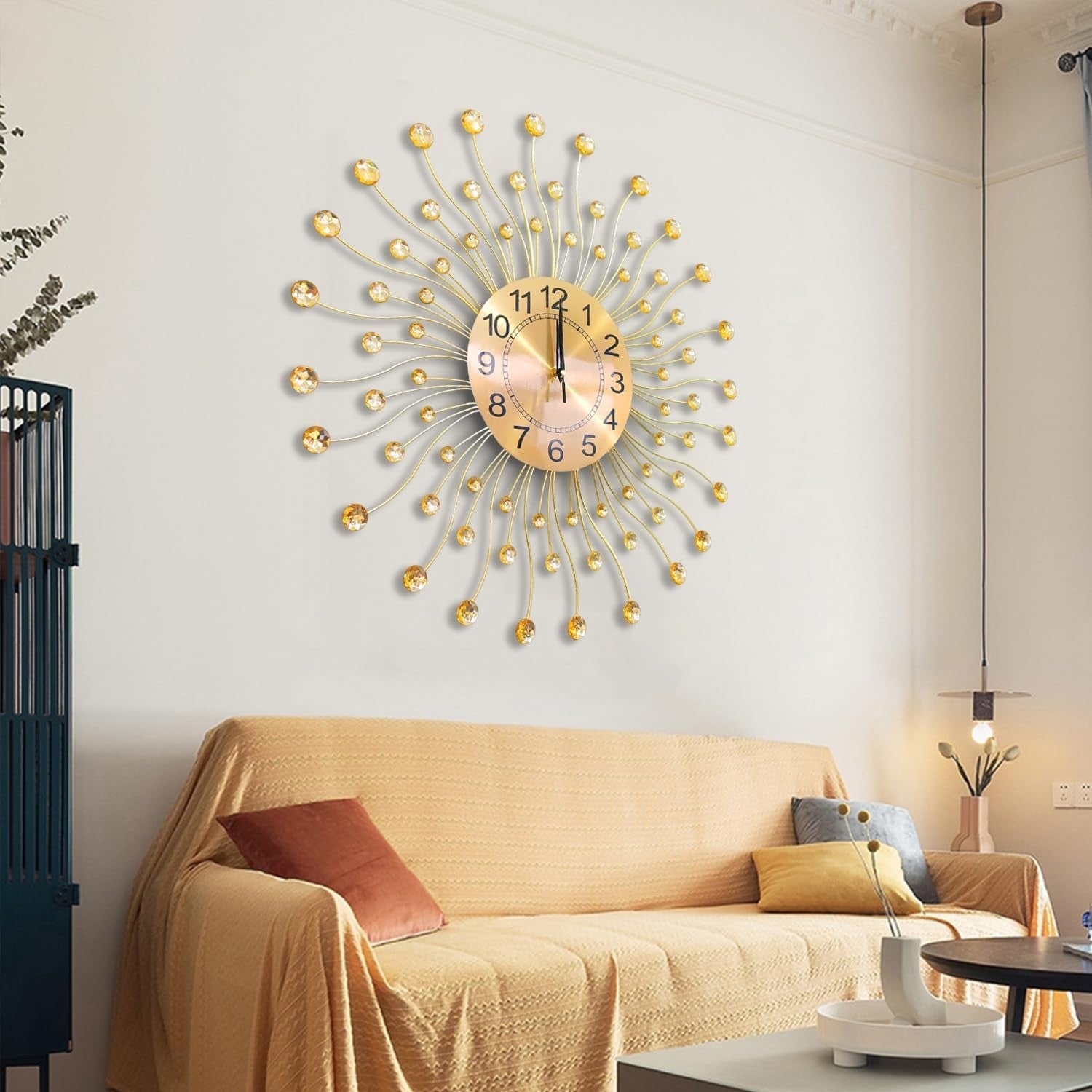 60cm Gold Sunburst Wall Clock – Silent Quartz Modern Decorative Crystal Design