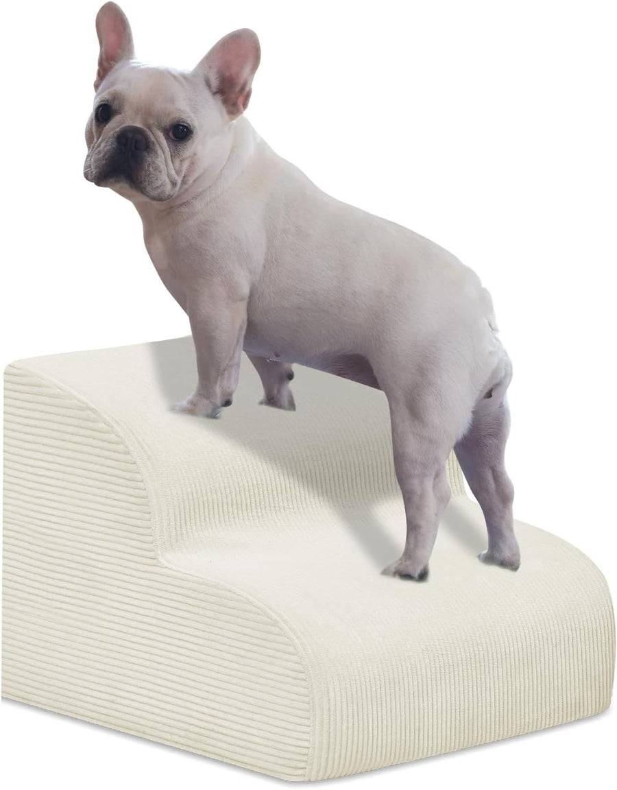 2-Step Dog Stairs Ramp High-Density Foam Pet Steps H:11. Beige