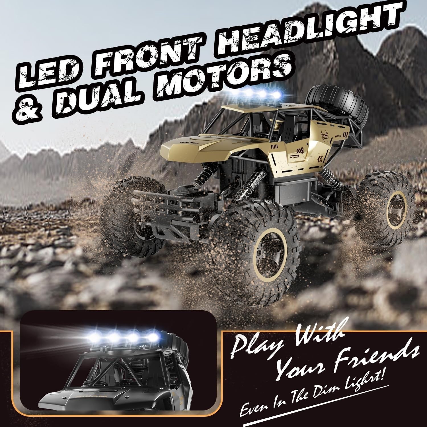 1:12 4WD RC Monster Truck Off-Road Car w/ LED Lights & 2 Batteries