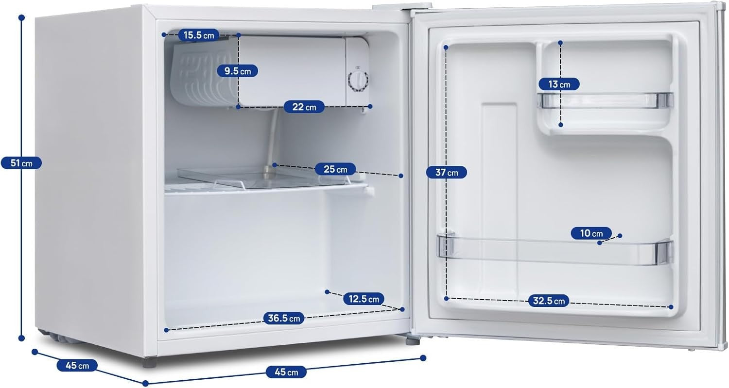 48L Mini Fridge Table Top Quiet Drinks Cooler Reversible Door White