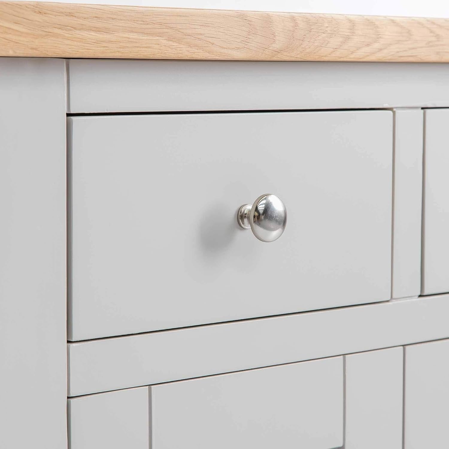 Grey Wooden Sideboard Storage Cabinet 2 Door Cupboard | Drawers & Oak Top Unit