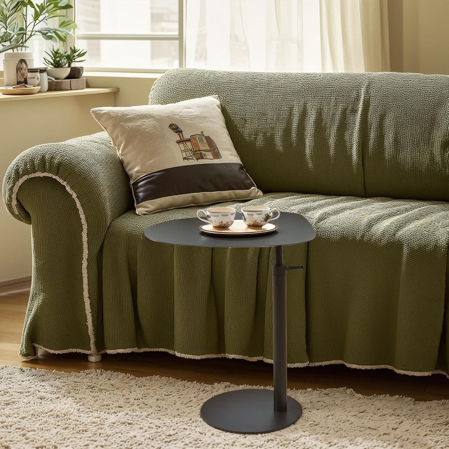 C-Shaped Metal End Table Black Side Sofa Bed Laptop Desk Space Saving Modern