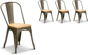 Set of 4 Industrial Stackable Dining Chairs Metal Frame Wood Seat