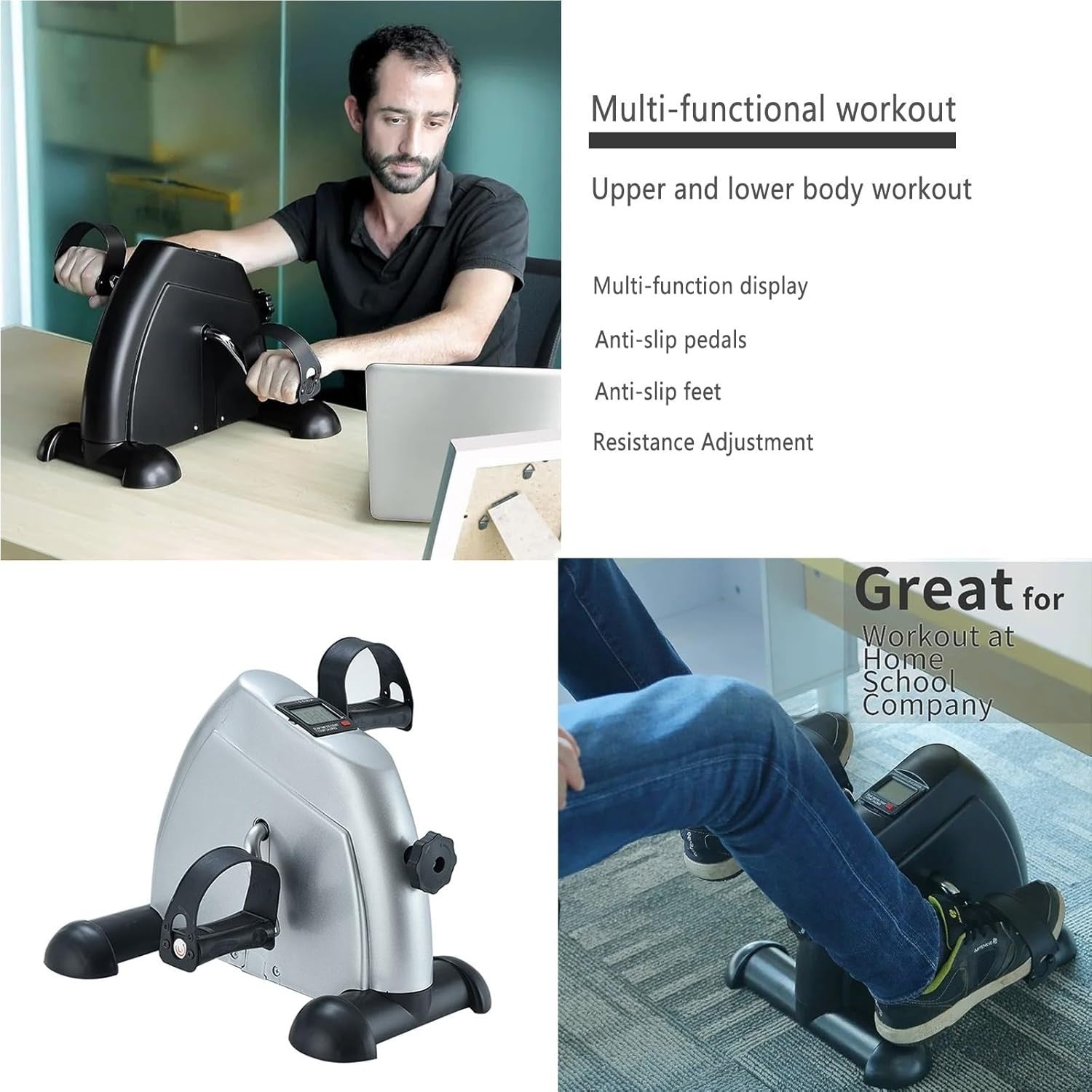 Mini Under Desk Pedal Exerciser LCD Adjustable Resistance Seated Bike