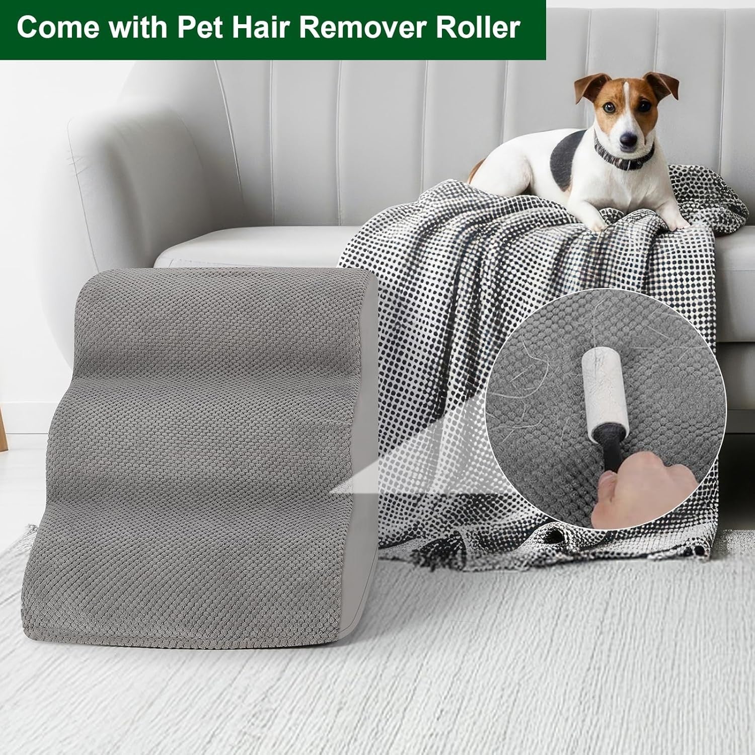 3 Step Dog Stairs Foam Pet Ramp Non Slip Grey 50lbs Capacity