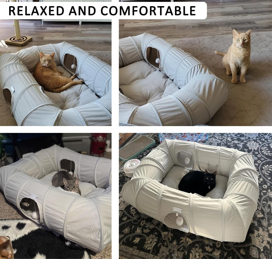 Cat Donut Tunnel Bed 2 in 1 Play Tunnel w Washable Cushion Grey