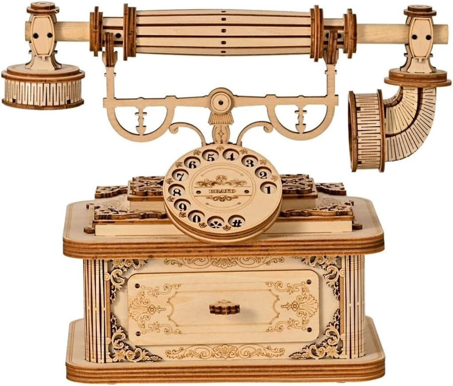 3D Wooden Retro Telephone Puzzle DIY Vintage Model Kit Home Decor