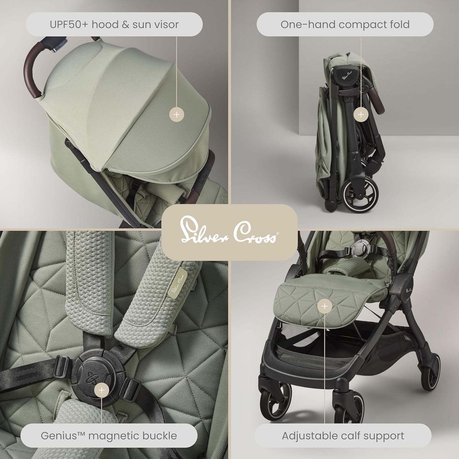 Cabin Size Compact Travel Pushchair One-Hand Fold Lie Flat Newborn–4Y Sage
