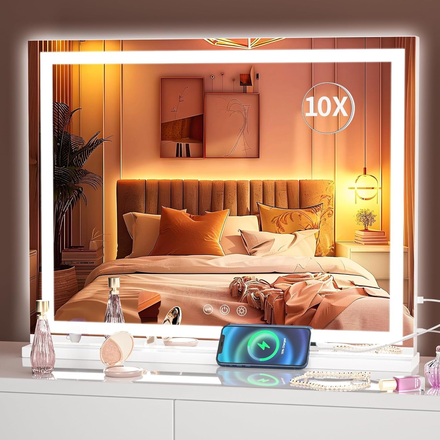LED Vanity Mirror 58x48cm | Touch Control, 3 Light Modes, Wall/Table Mount