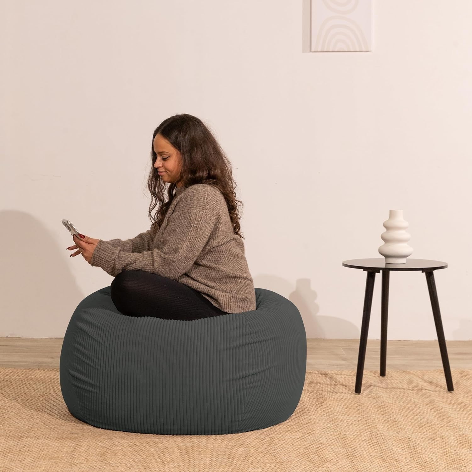 Soft Corduroy Bean Bag Chair for Kids & Adults | Washable Cover, Portable