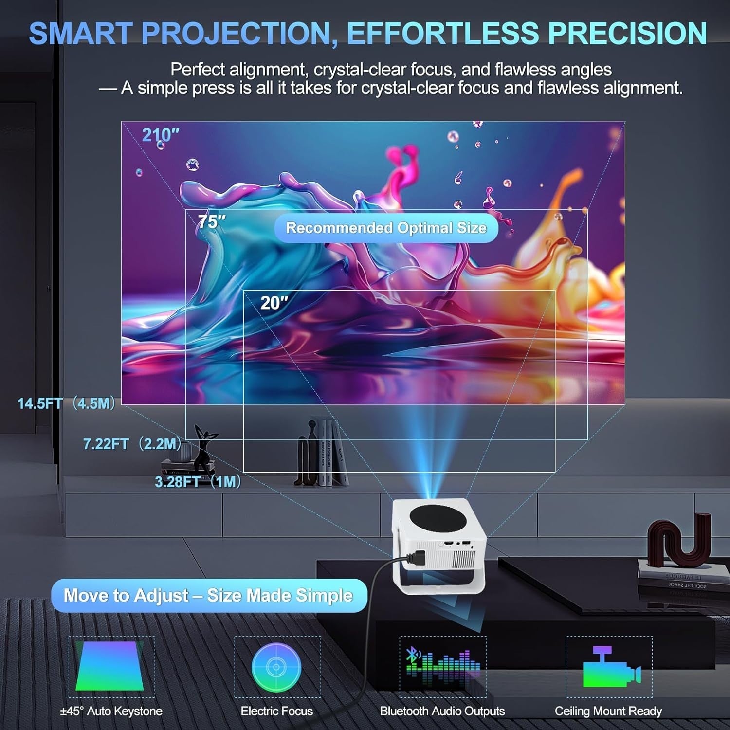1080P Smart Mini Projector WiFi 6 Bluetooth Auto Keystone Electric Focus