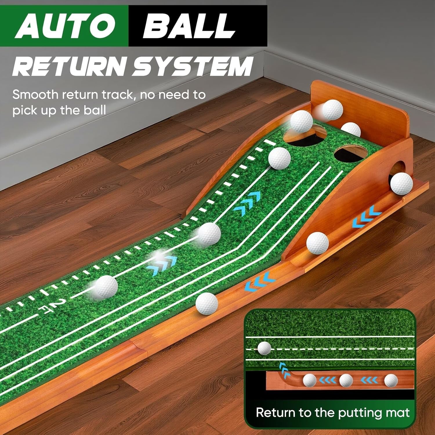 Indoor Golf Putting Mat Trainer Automatic Ball Return Practice Set