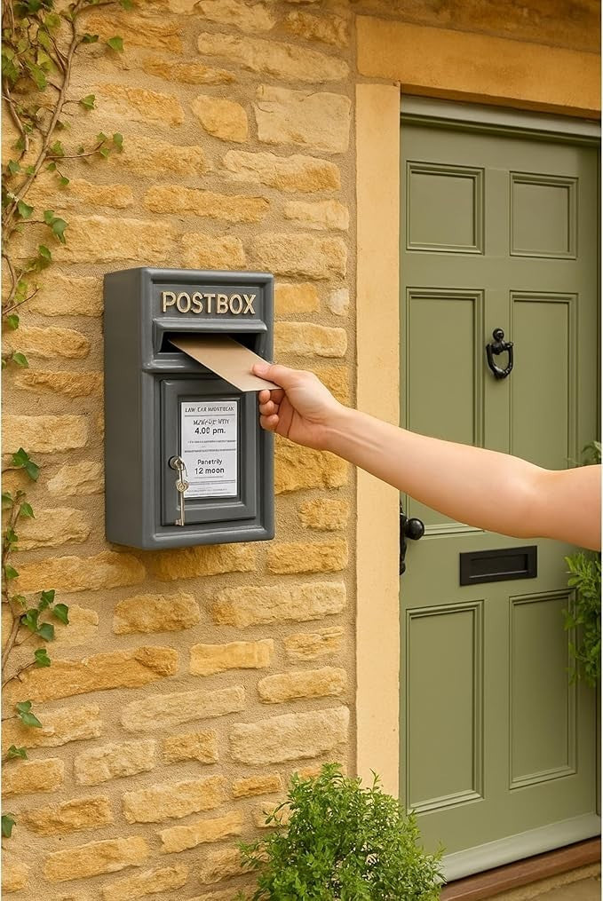 Lockable Cast Iron Wall Post Box | Weatherproof Mailbox | 44cm Tall | Secure