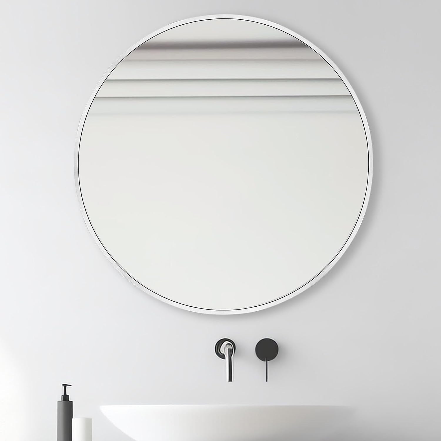 Silver Round Wall Mirror 76x76 cm Metal Frame for Bathroom & Living Room
