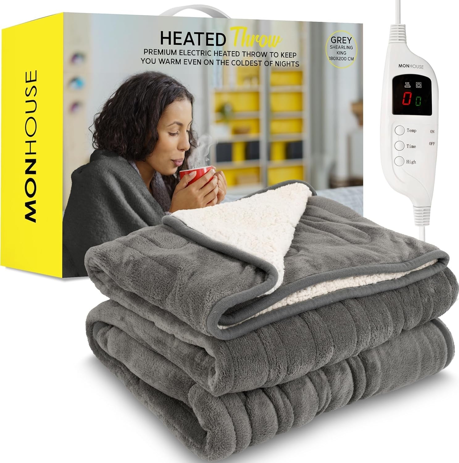 King Electric Heated Blanket 180x200cm 9 Heat Settings Timer Washable