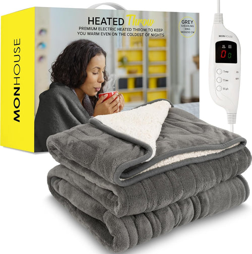 King Electric Heated Blanket 180x200cm 9 Heat Settings Timer Washable