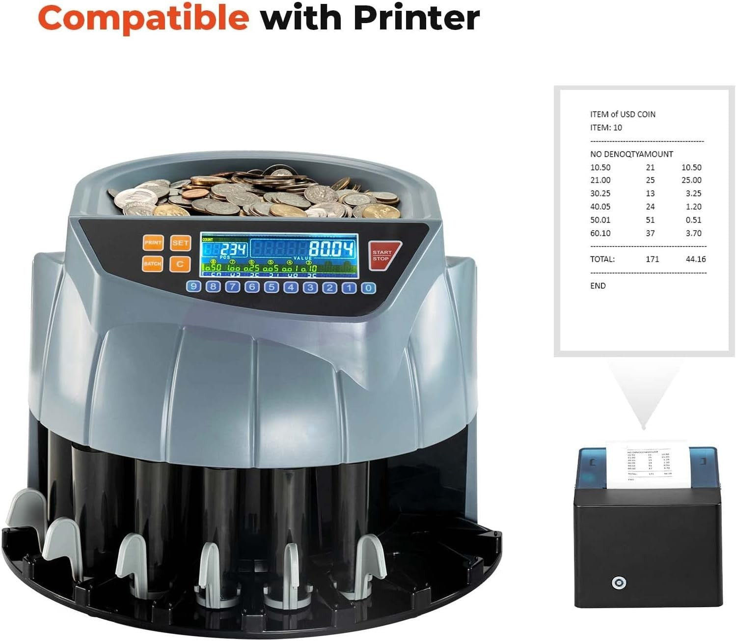 Black Thermal Printer for Money Counter, Fast 80ppm, Cable