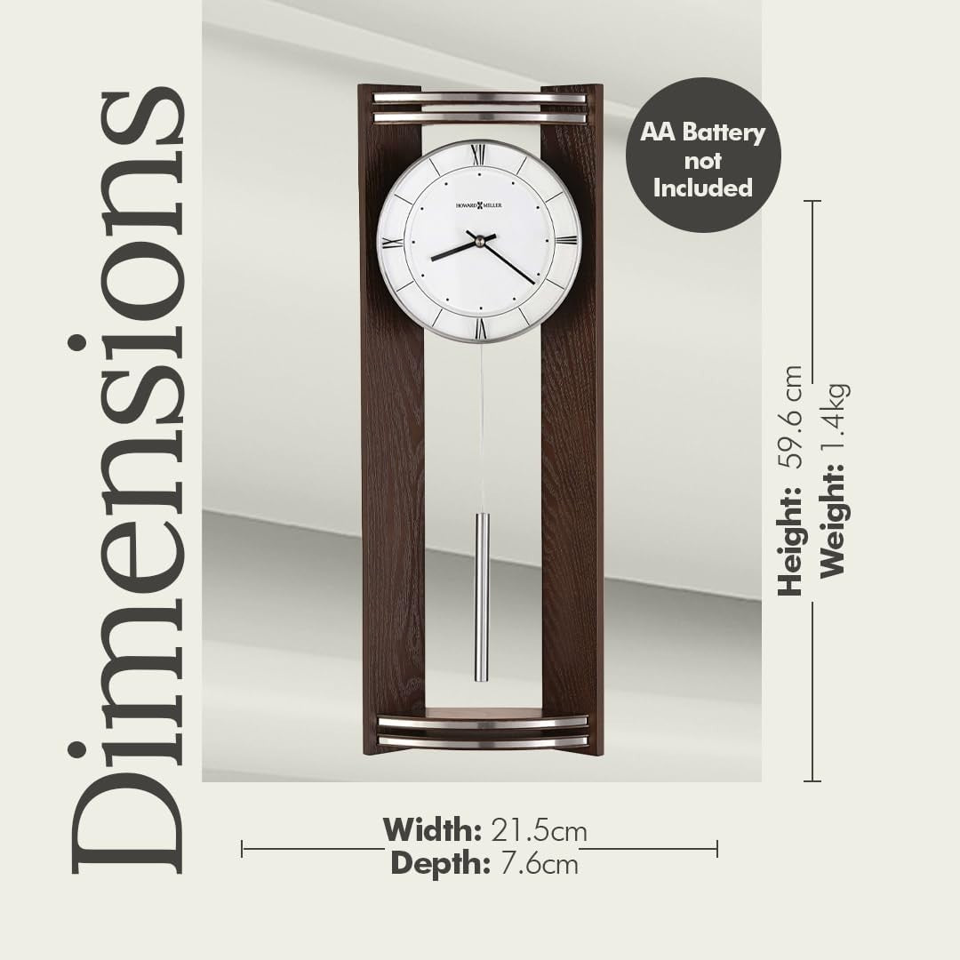 Silent Quartz Wall Clock with Pendulum | Modern Brown Silver Design, Battery