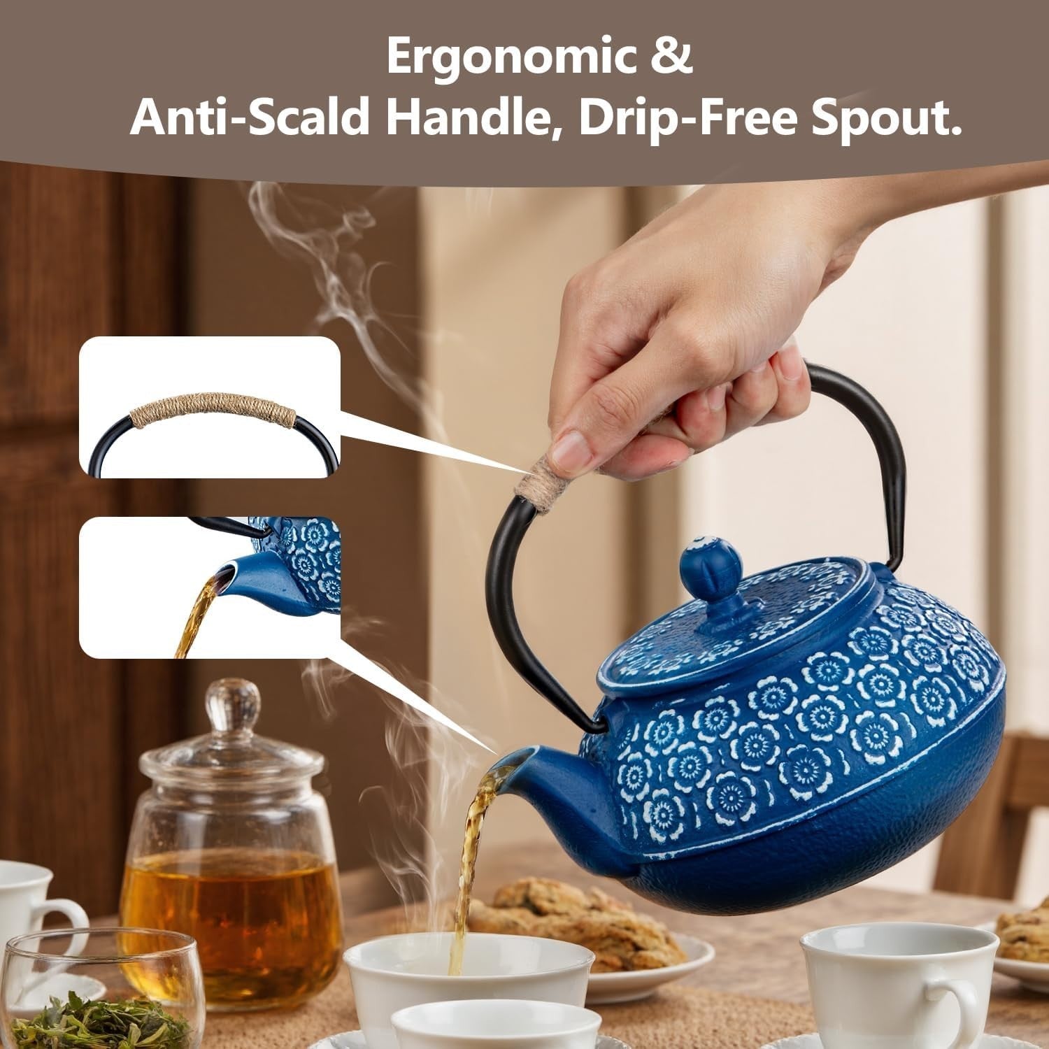 Japanese Cast Iron Tetsubin Tea Kettle 900ml Teapot Infuser Stovetop