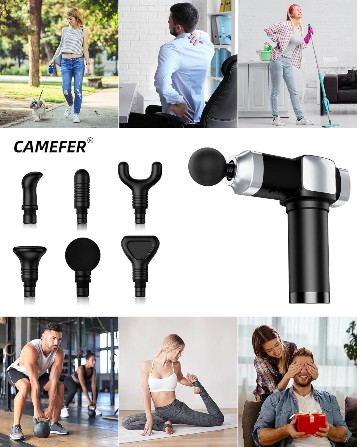 Deep Tissue Massage Gun Percussion Muscle Relief 30 Speeds 6 Heads Quiet