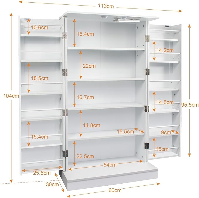 Tall Kitchen Pantry Cupboard 103CM with Adjustable Shelves & Countertop Storage