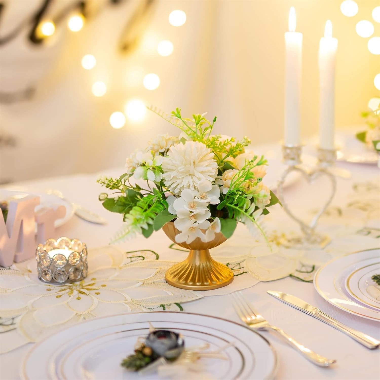 Gold Metal Flower Bowl Set 2pcs Mini Table Centrepiece Wedding Decor