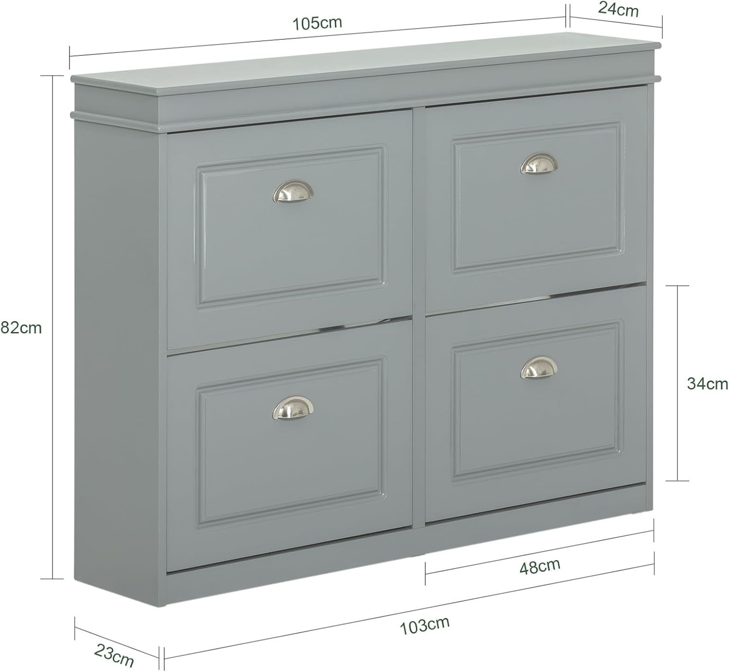 Slim Grey Shoe Storage Cabinet with 4 Flip Drawers, Space-Saving 105x24x82cm