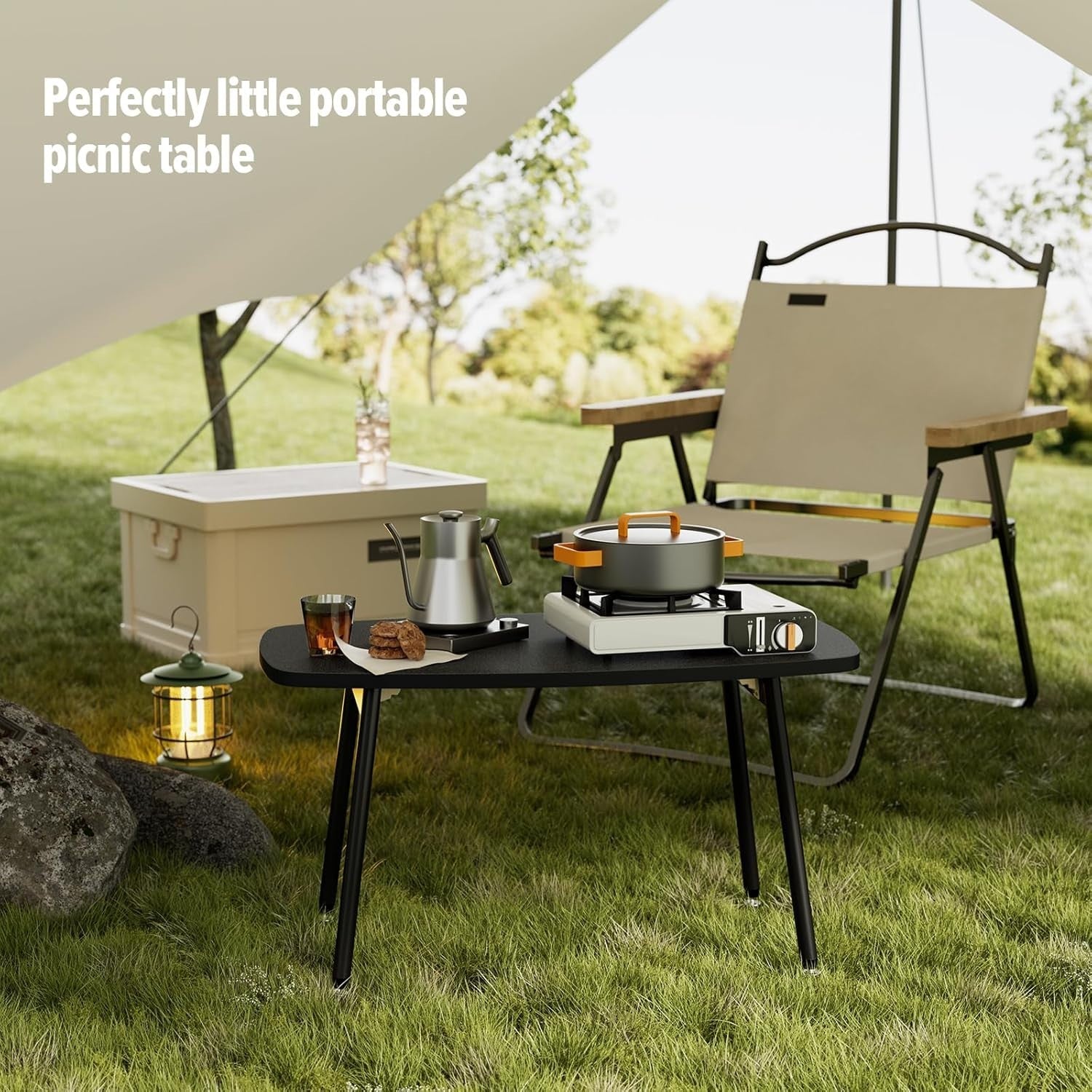 Portable Folding Coffee Table for Small Spaces, Modern Black 80x40cm