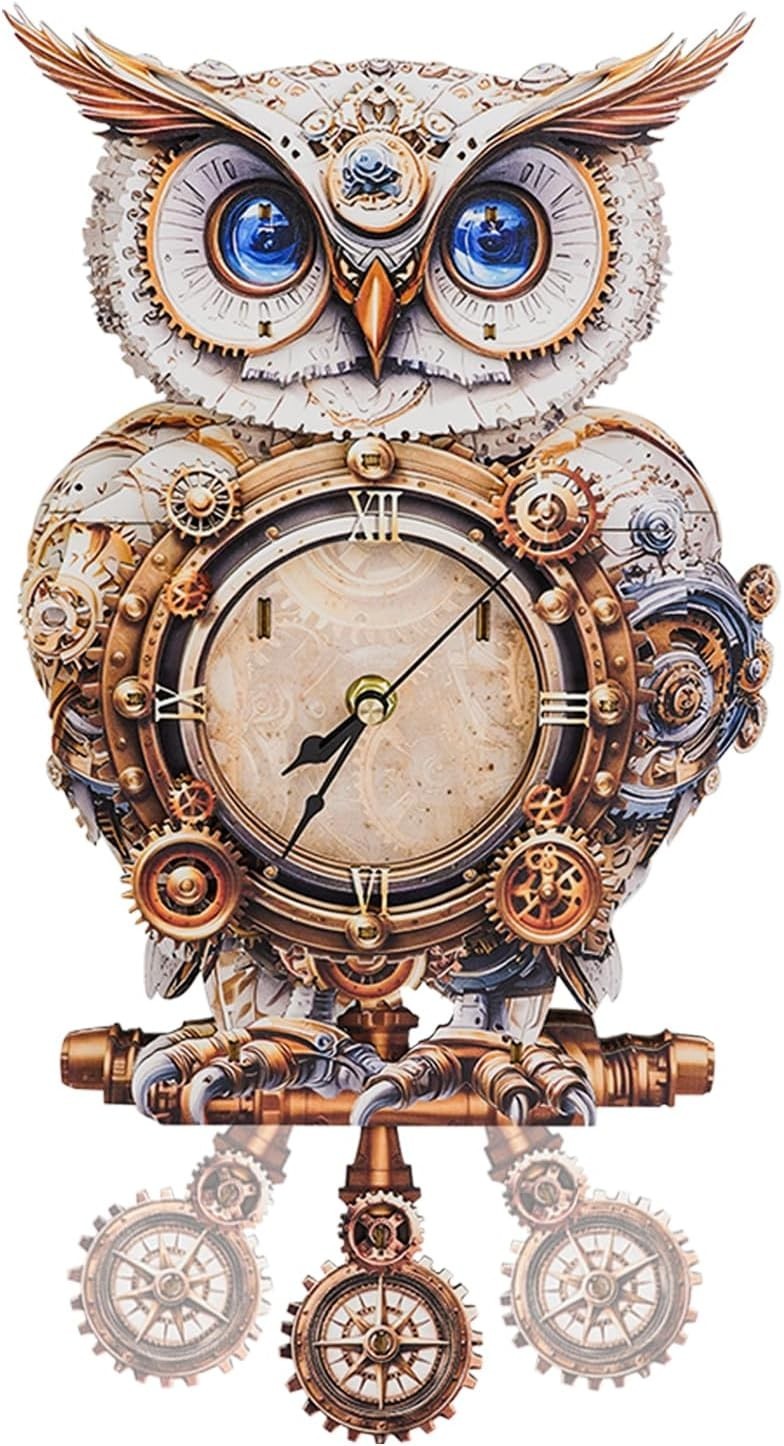 3D Wooden Owl Clock Puzzle for Adults DIY Wall Decor Gift with Pendulum