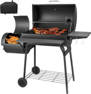 Charcoal BBQ Grill with Offset Smoker, Large Barrel BBQ with Thermometer