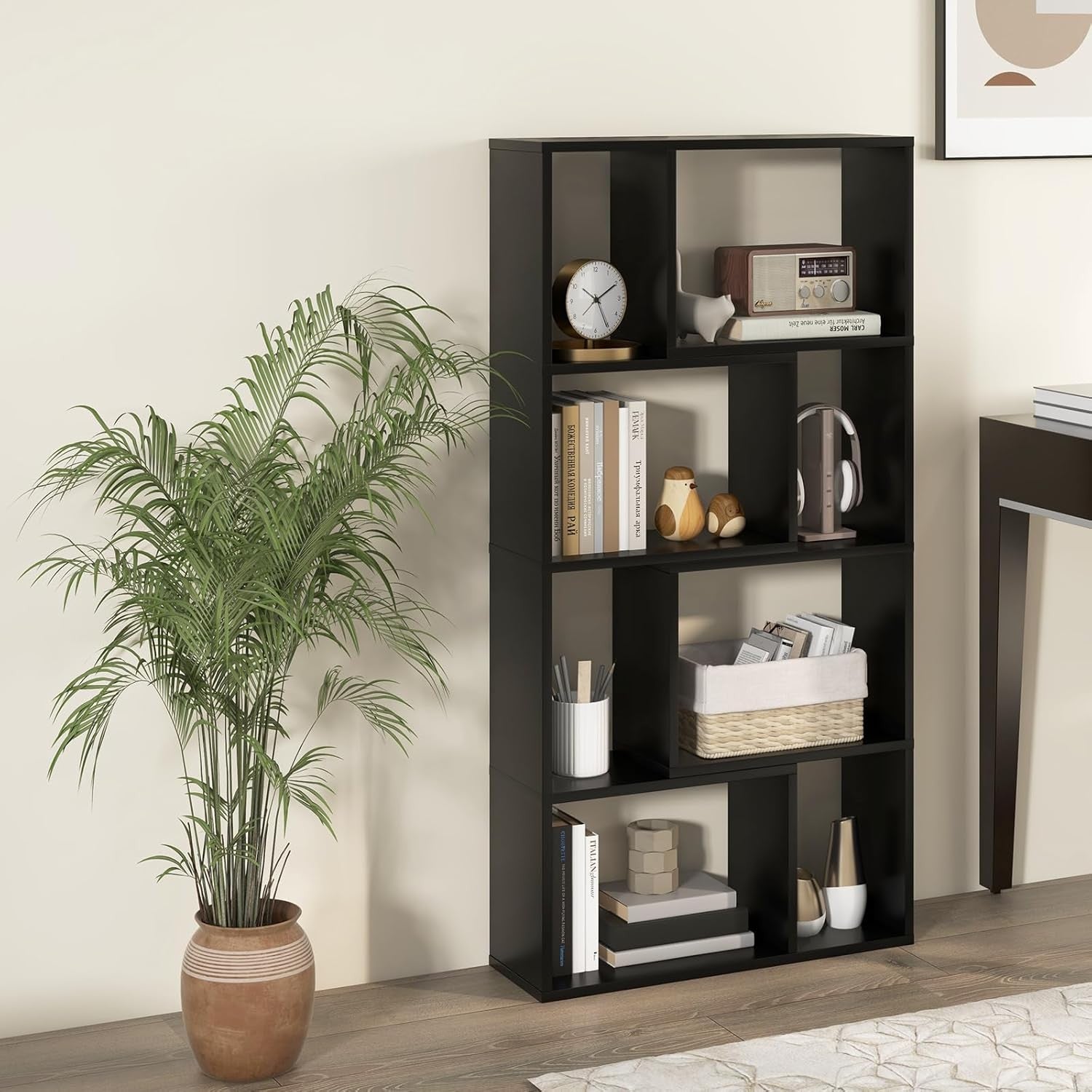 5-Tier Geometric Bookcase Modern Tall Cube Storage Shelf for Living Room Office