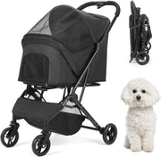Pet Stroller 4 Wheel Folding Travel Carrier Small Medium Dogs Black