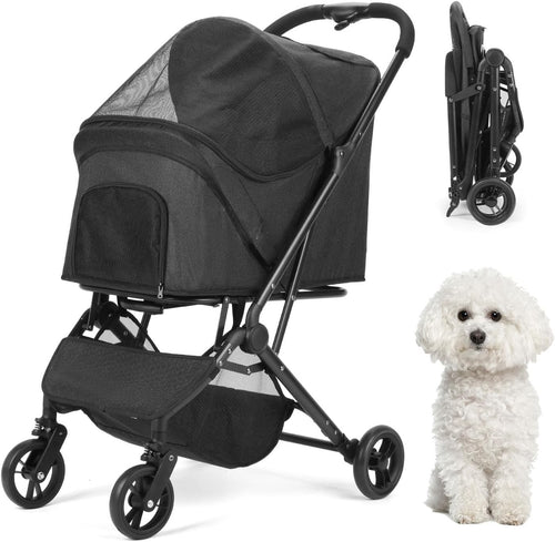 Pet Stroller 4 Wheel Folding Travel Carrier Small Medium Dogs Black