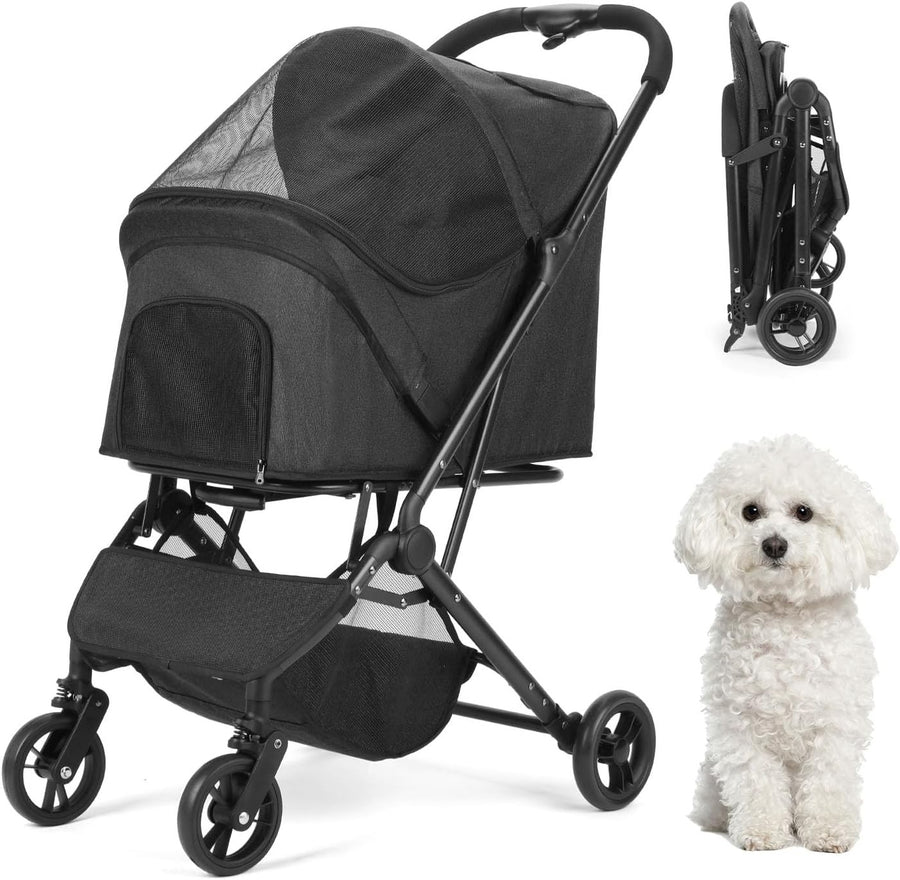 Pet Stroller 4 Wheel Folding Travel Carrier Small Medium Dogs Black