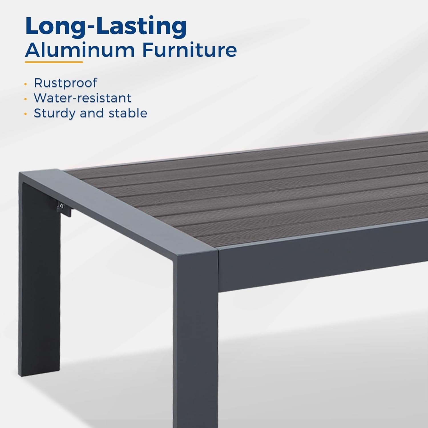 Aluminum Outdoor Coffee Table, Rectangle Patio Table Dark Grey 109x61cm
