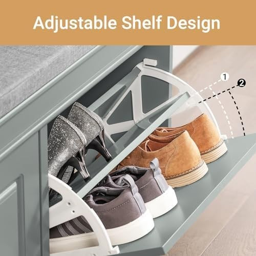 Grey Shoe Storage Bench with Seat & 2 Flip Drawers – Modern Hallway Organizer