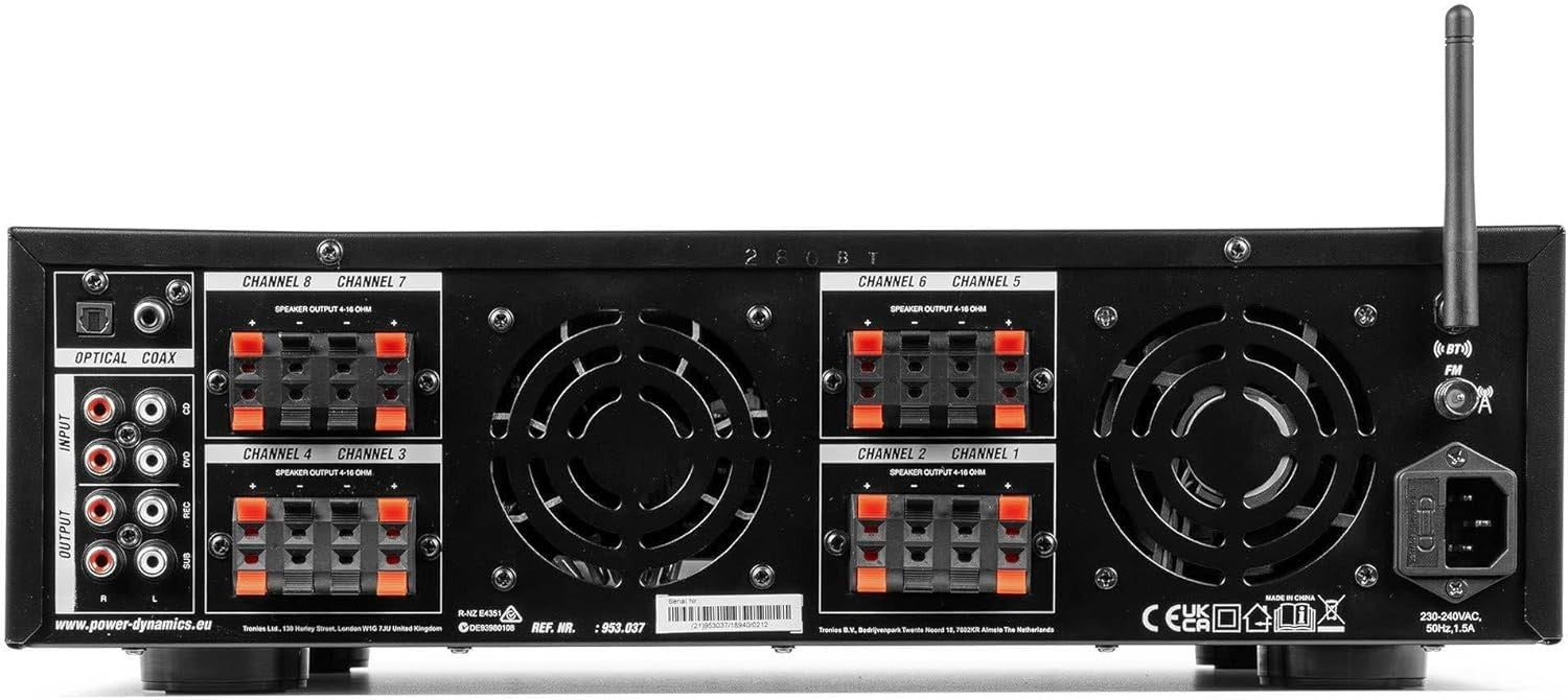 8 Zone Audio Amplifier 800W Multi Room Bluetooth USB FM