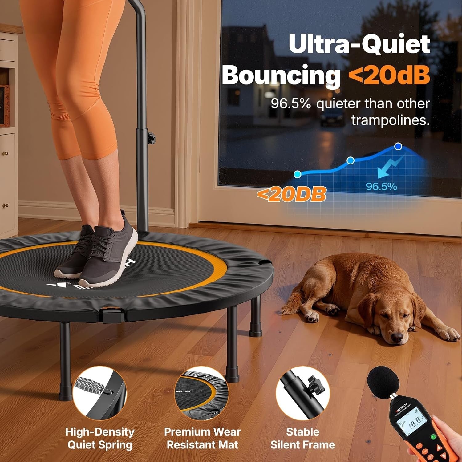 40” Foldable Fitness Rebounder Trampoline Quiet Indoor Exercise 330lb