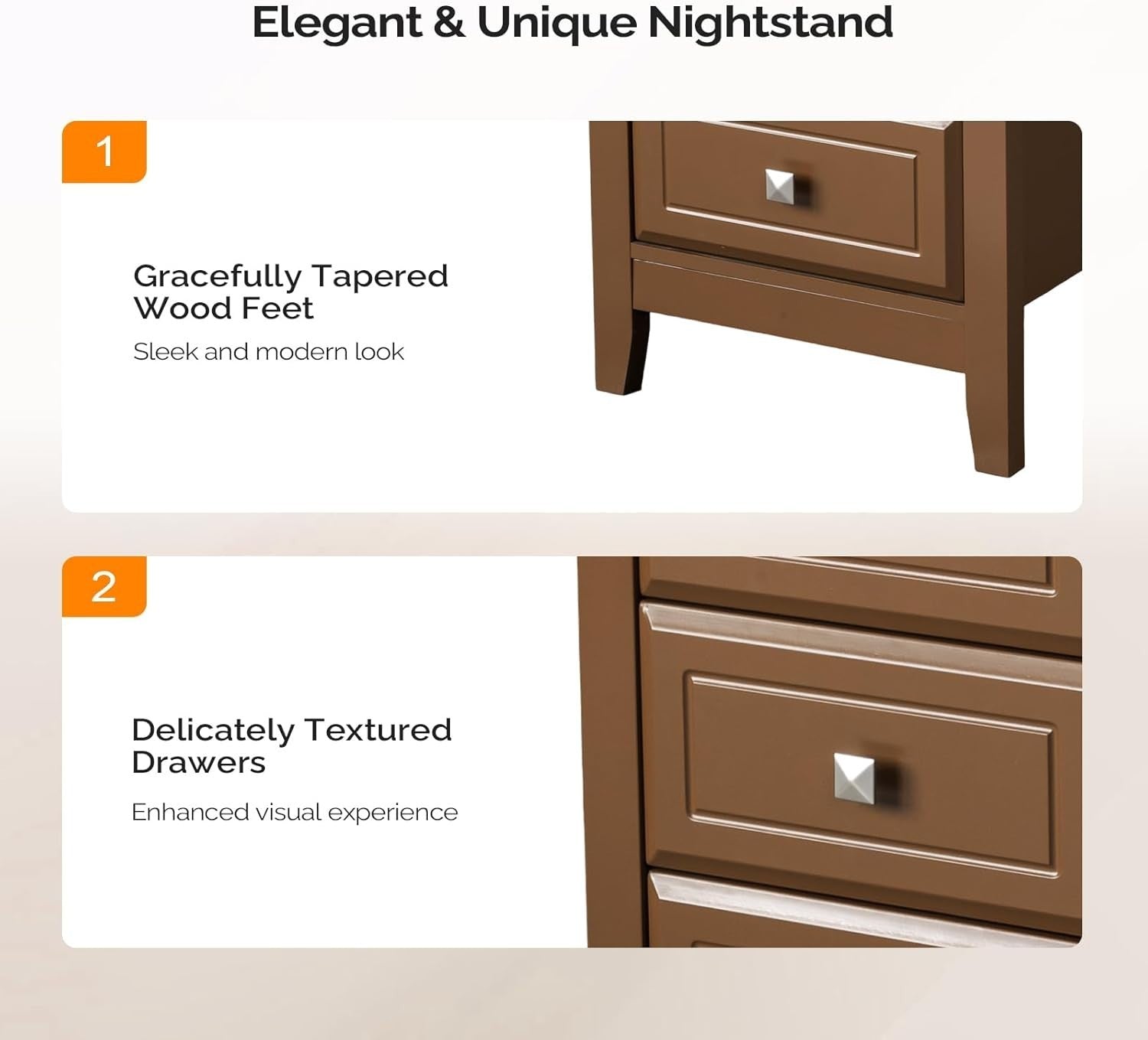 Modern Brown Bedside Table with 3 Drawers – Wooden Nightstand Cabinet